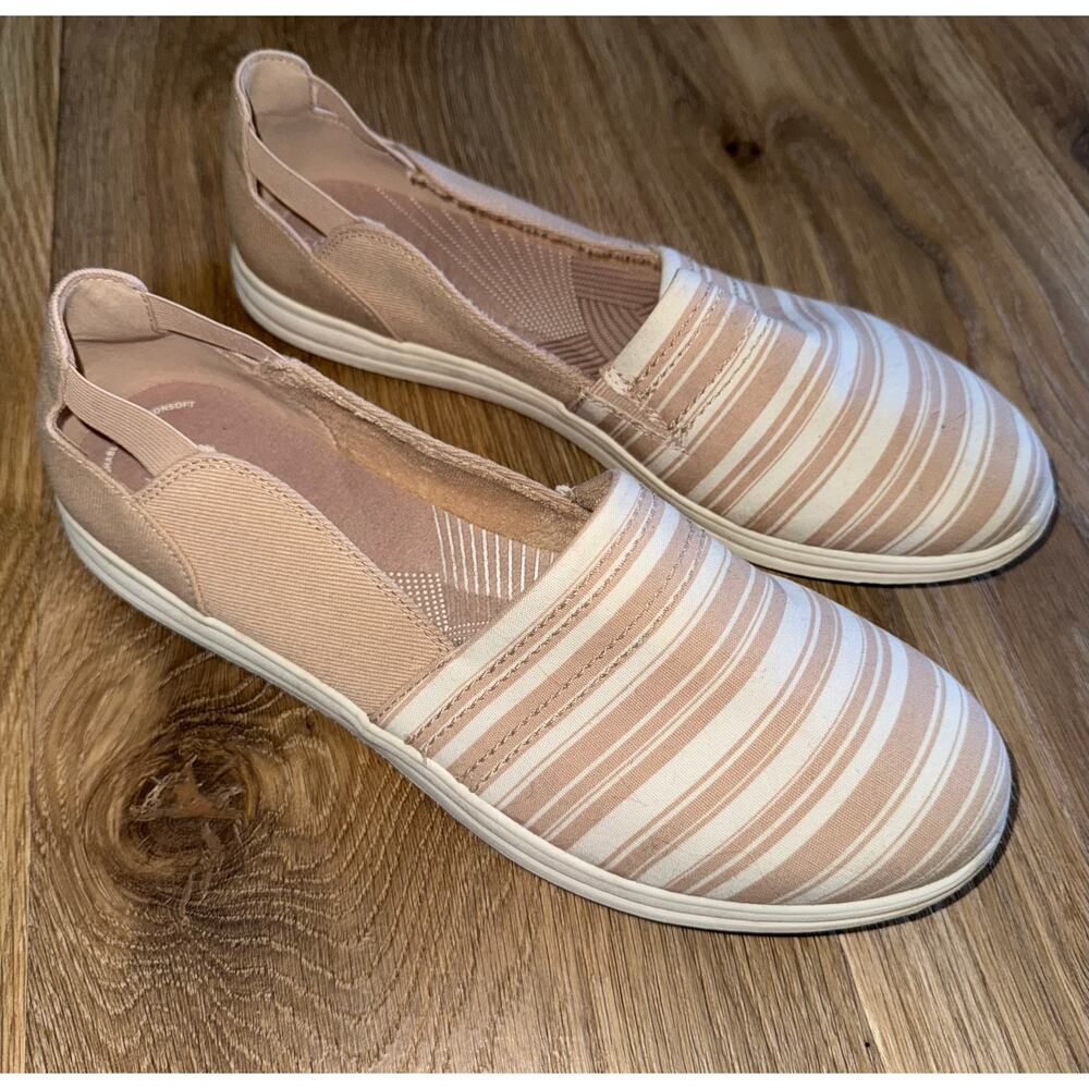 Clarks breeze step taupe canvas slip-on cushion cloudstepper - size 12 -T11